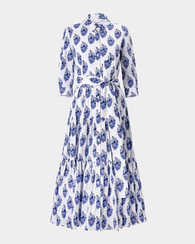 3/4-Sleeve Tiered Midi Shirtdress